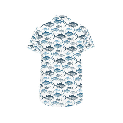 Tuna Fish Print Design LKS303 Men Short Sleeve Button Up Shirt