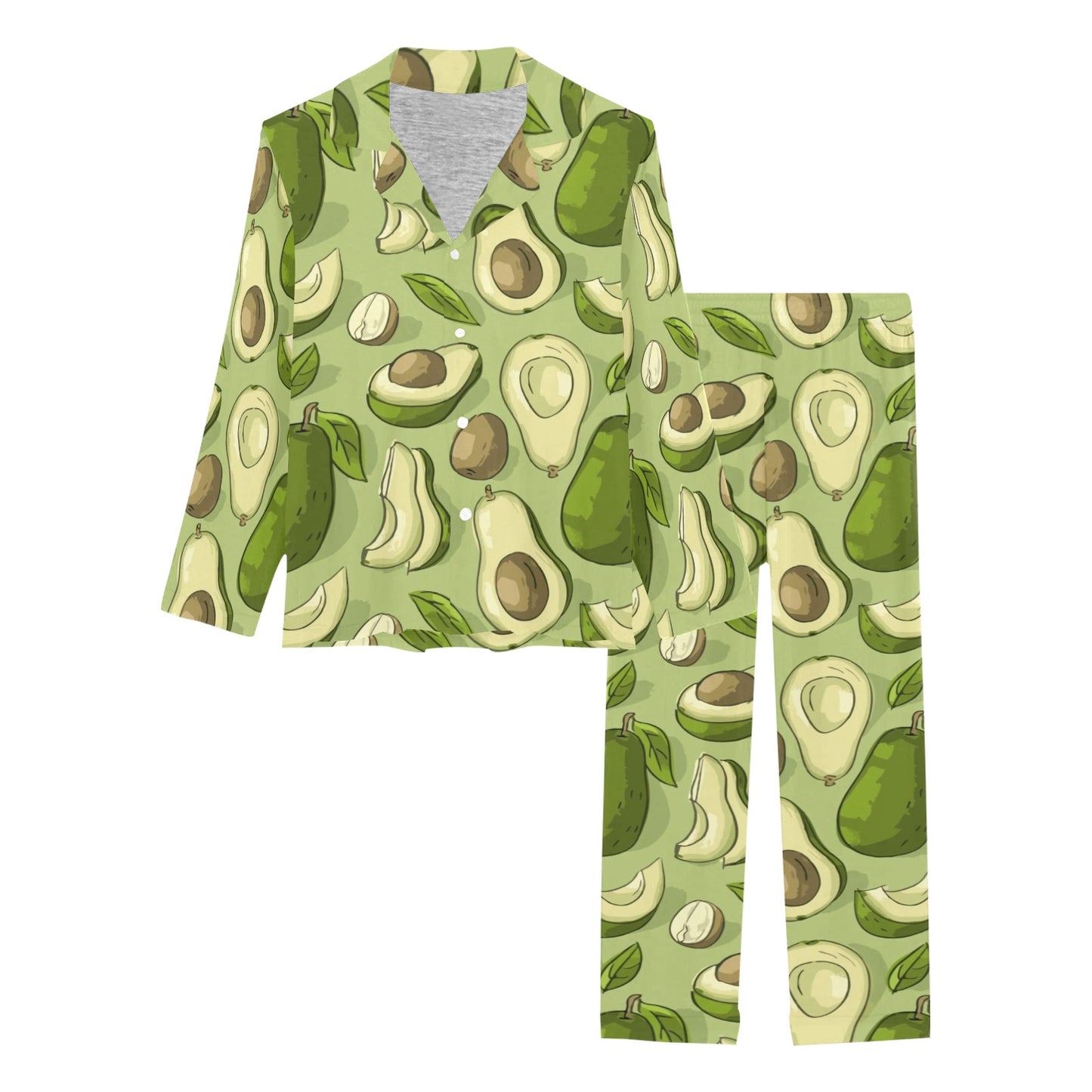 Avocado Pattern Print Design AC03 Women's Long Pajama Set