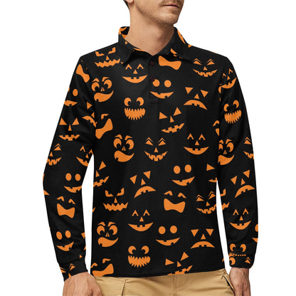 Halloween Pattern Print Design 02 Long Sleeve Polo Shirt For Men's
