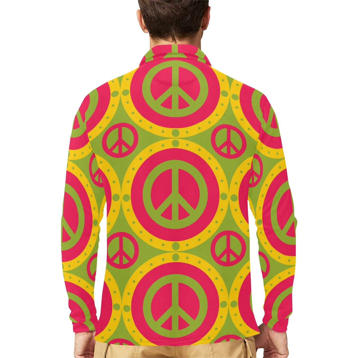 Peace Sign Pattern Print Design A01 Long Sleeve Polo Shirt For Men's