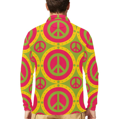 Peace Sign Pattern Print Design A01 Long Sleeve Polo Shirt For Men's