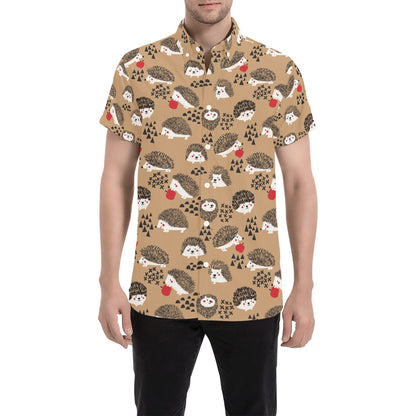 Hedgehog Print Design LKS403 Men Short Sleeve Button Up Shirt