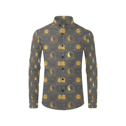 Sun Moon Print Design LKS305 Men's Long Sleeve Dress Shirt