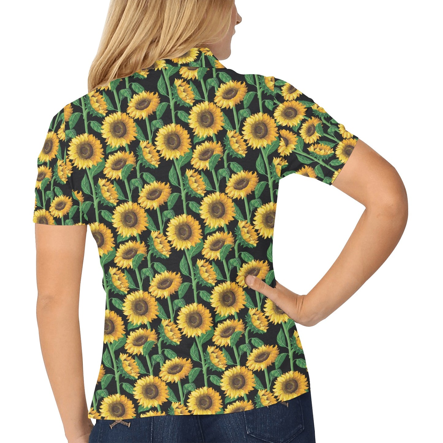 Sunflower Realistic Print Pattern Women's Polo Shirt