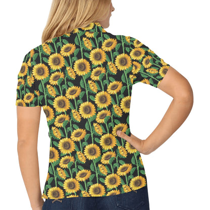 Sunflower Realistic Print Pattern Women's Polo Shirt