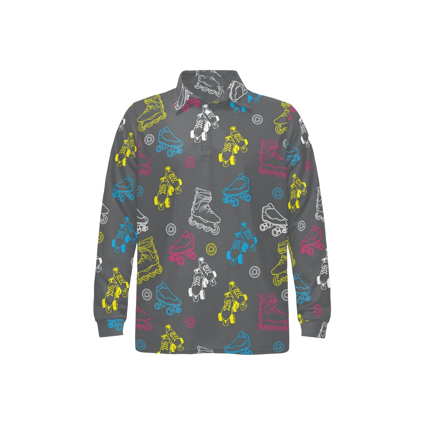 Roller skate Pattern Print Design A02 Long Sleeve Polo Shirt For Men's