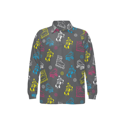 Roller skate Pattern Print Design A02 Long Sleeve Polo Shirt For Men's