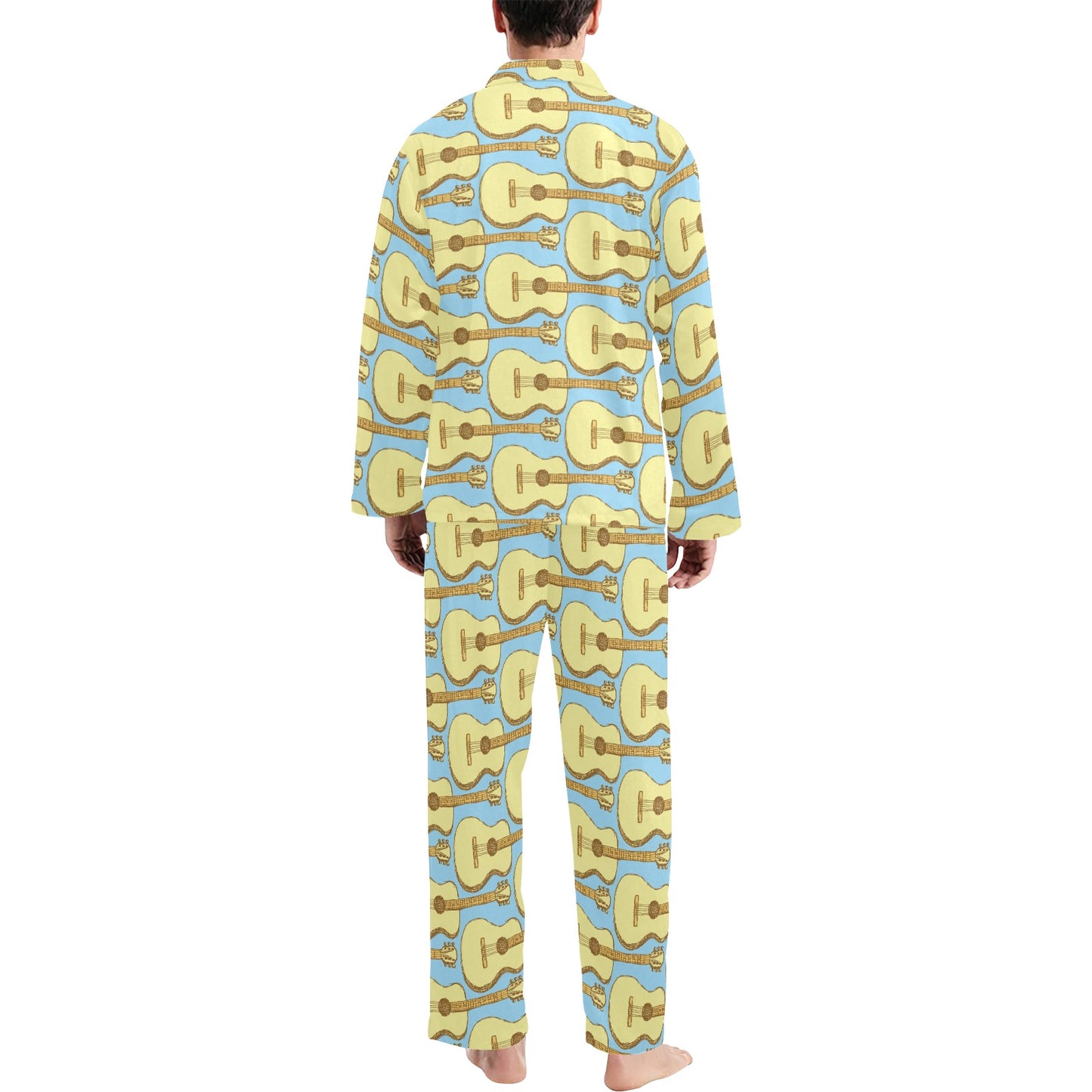 Acoustic Guitar Pattern Print Design 03 Men's Long Pajama Set