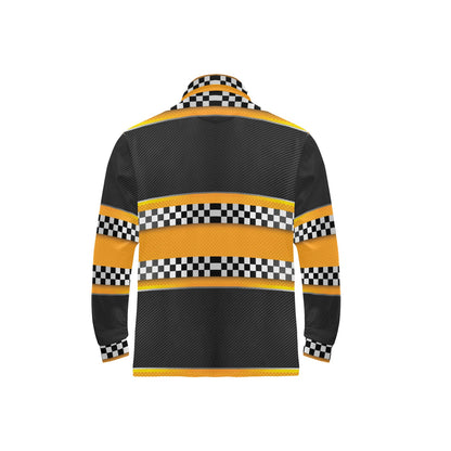 Checkered Pattern Print Design 01 Long Sleeve Polo Shirt For Men's