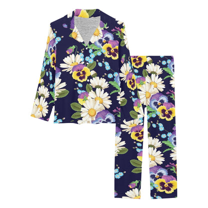 Pansy Pattern Print Design PS03 Women's Long Pajama Set