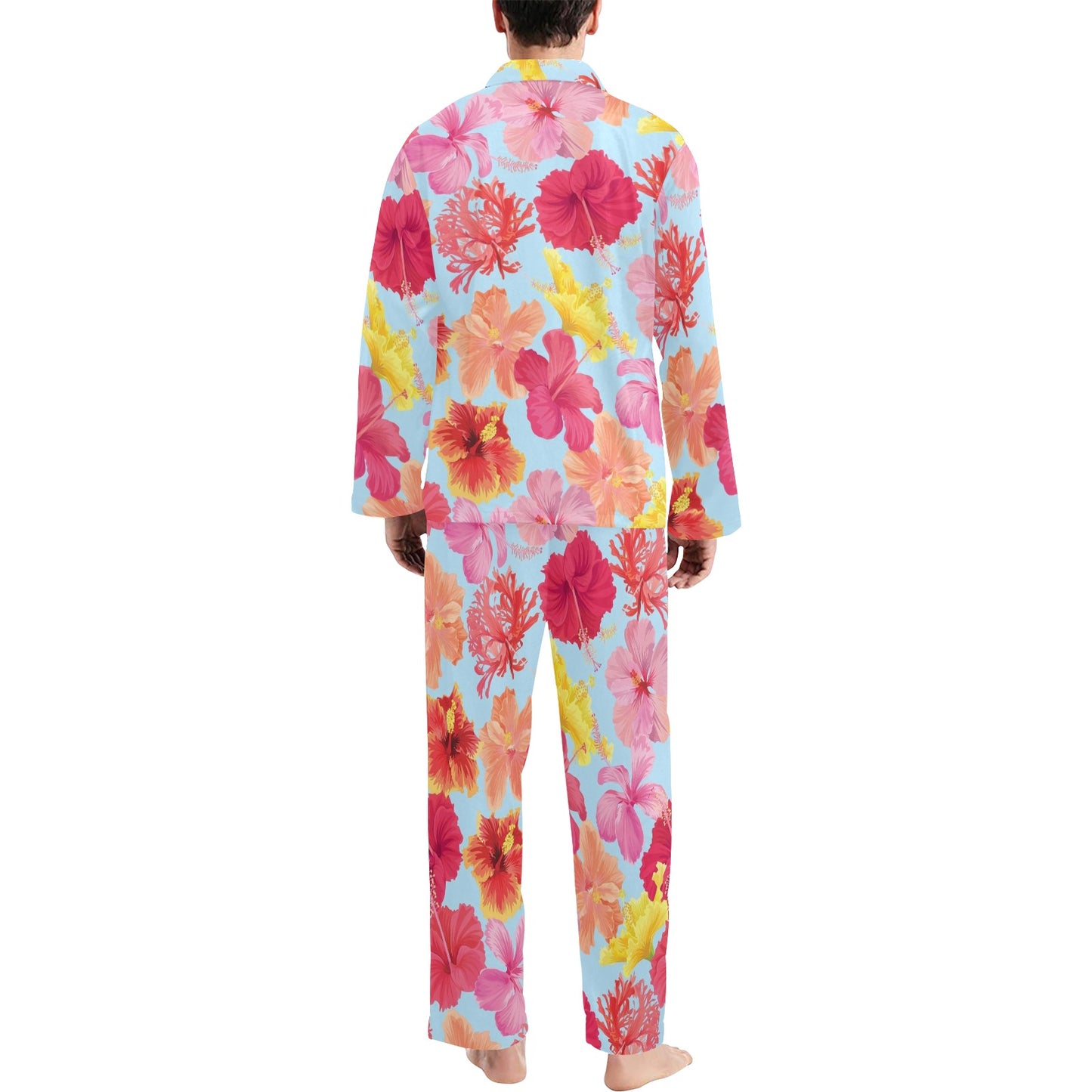 Hibiscus Pattern Print Design HB020 Men's Long Pajama Set