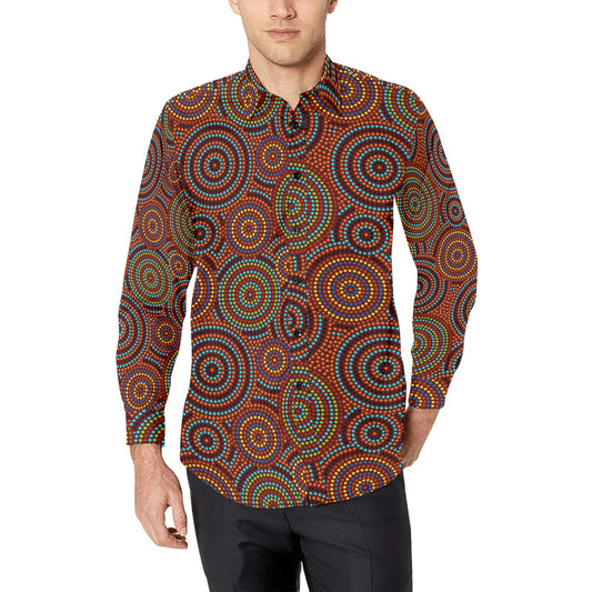 Aboriginal Print Design LKS403 Men's Long Sleeve Dress Shirt