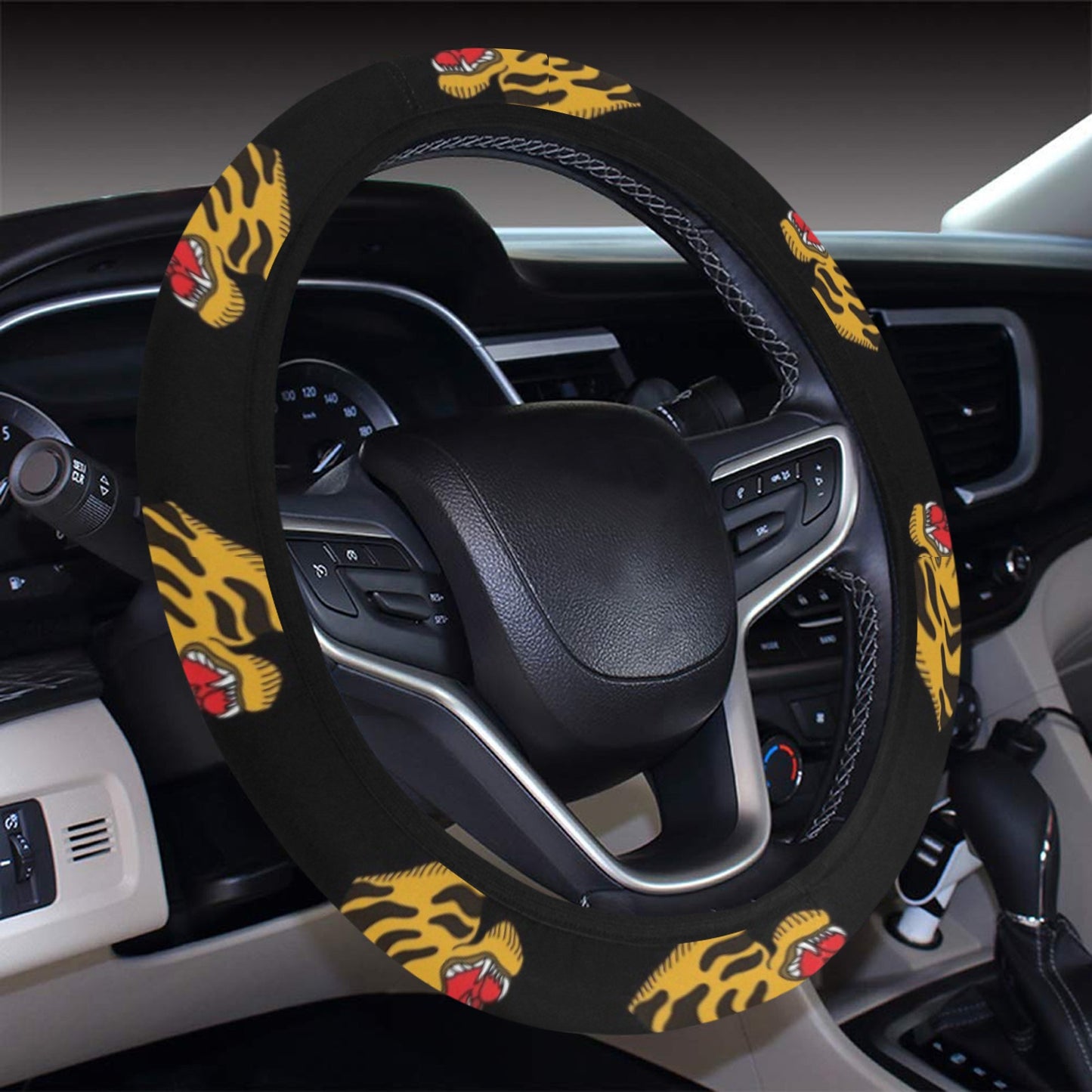 Tiger Head Print Design LKS306 Steering Wheel Cover with Elastic Edge