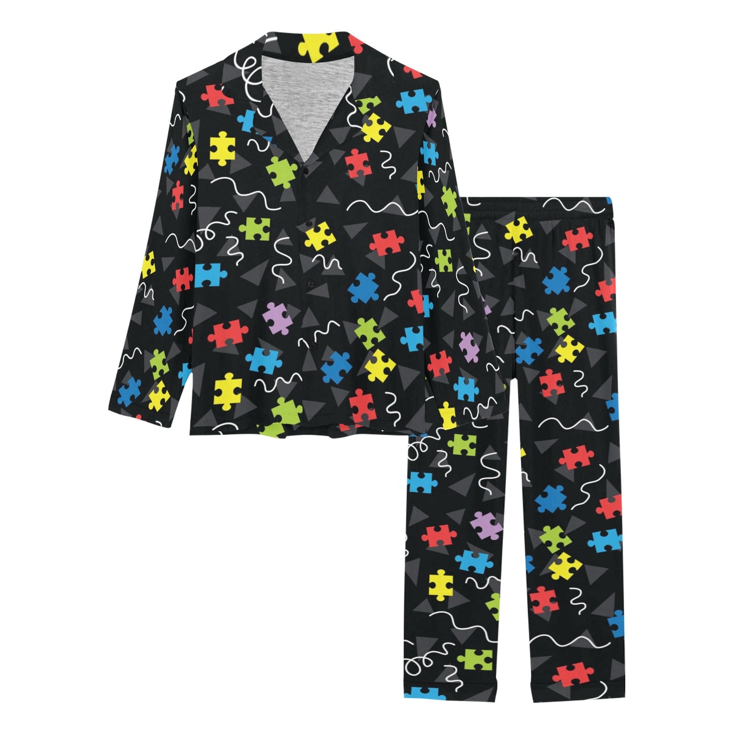 Autism Awareness Pattern Print Design 01 Women's Long Pajama Set