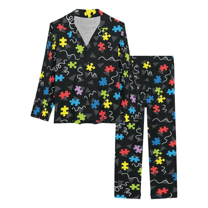 Autism Awareness Pattern Print Design 01 Women's Long Pajama Set