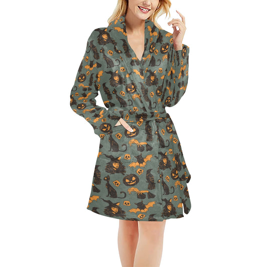 Witch Bat Halloween Print Design LKS305 Women's Fleece Robe