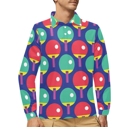 Ping Pong Pattern Print Design A03 Long Sleeve Polo Shirt For Men's