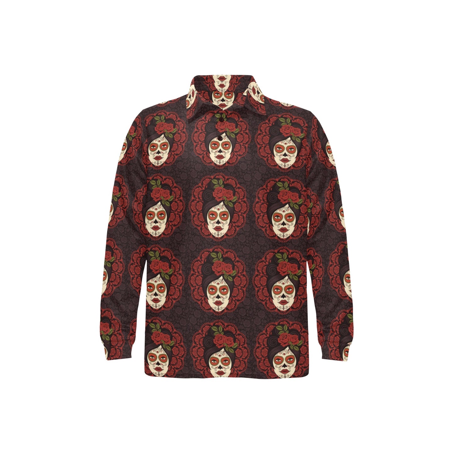 Day of the Dead Mexican Girl Long Sleeve Polo Shirt For Men's