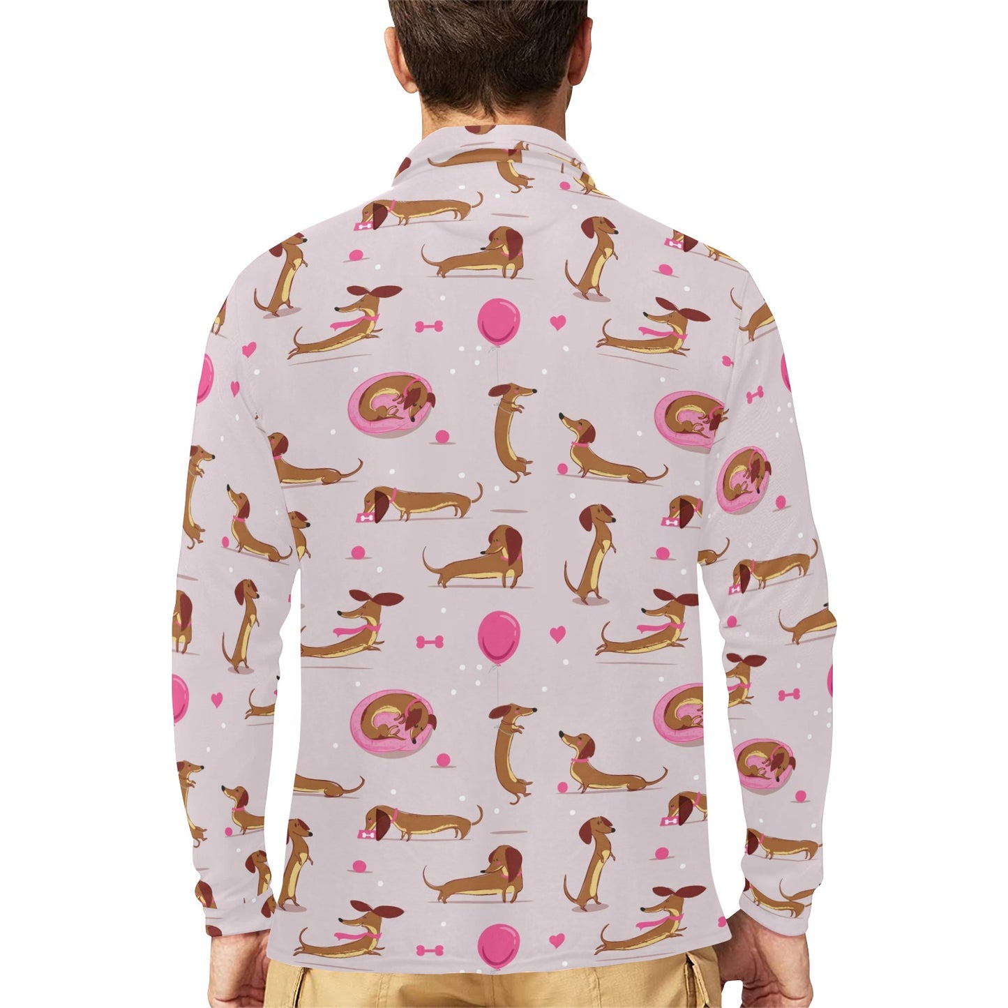 Dachshund Pattern Print Design 10 Long Sleeve Polo Shirt For Men's