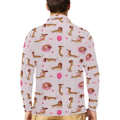 Dachshund Pattern Print Design 10 Long Sleeve Polo Shirt For Men's