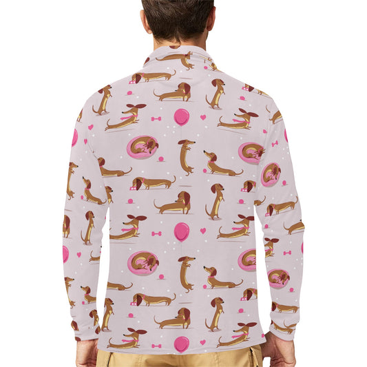 Dachshund Pattern Print Design 10 Long Sleeve Polo Shirt For Men's
