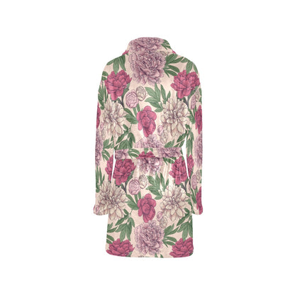 Peony Pattern Print Design A01 Women's Fleece Robe