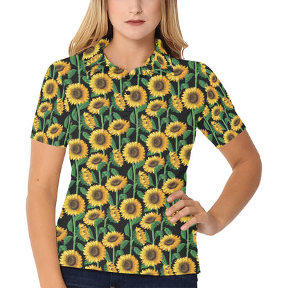 Sunflower Realistic Print Pattern Women's Polo Shirt
