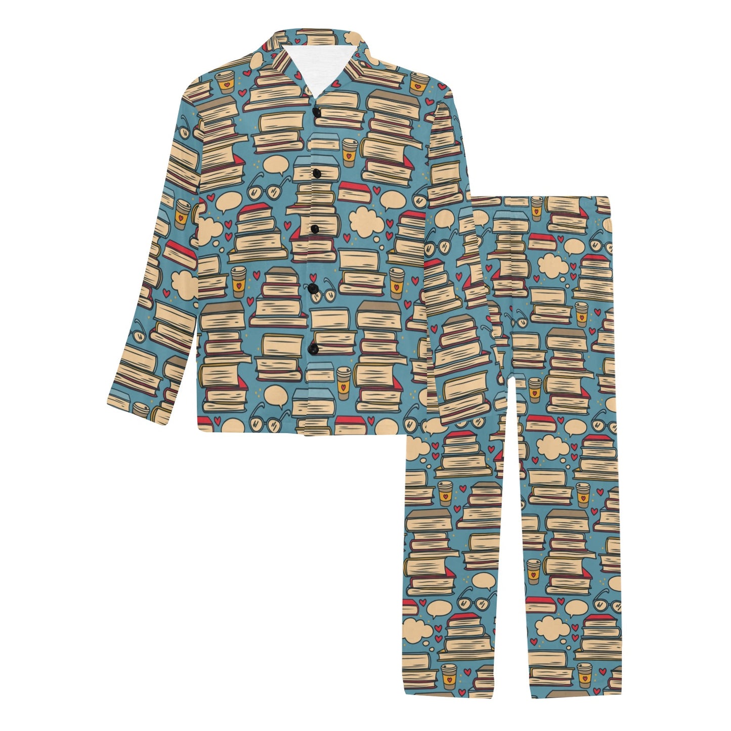 Book Pattern Print Design 03 Men's Long Pajama Set