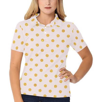 Polka Dot Gold Pink Pattern Print Design 01 Women's Polo Shirt