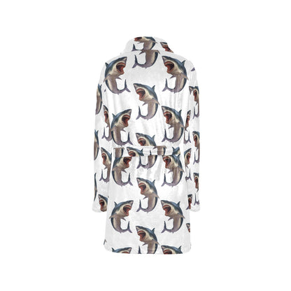 Great White Shark Pattern Print Design 03 Women's Fleece Robe
