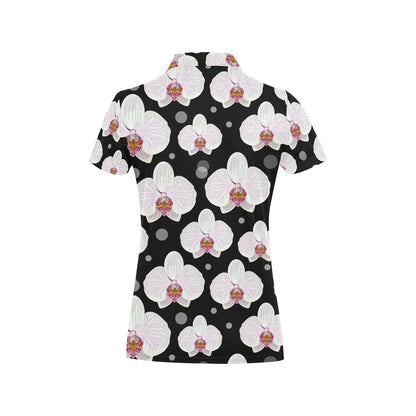 Orchid White Pattern Print Design OR09 Women's Polo Shirt