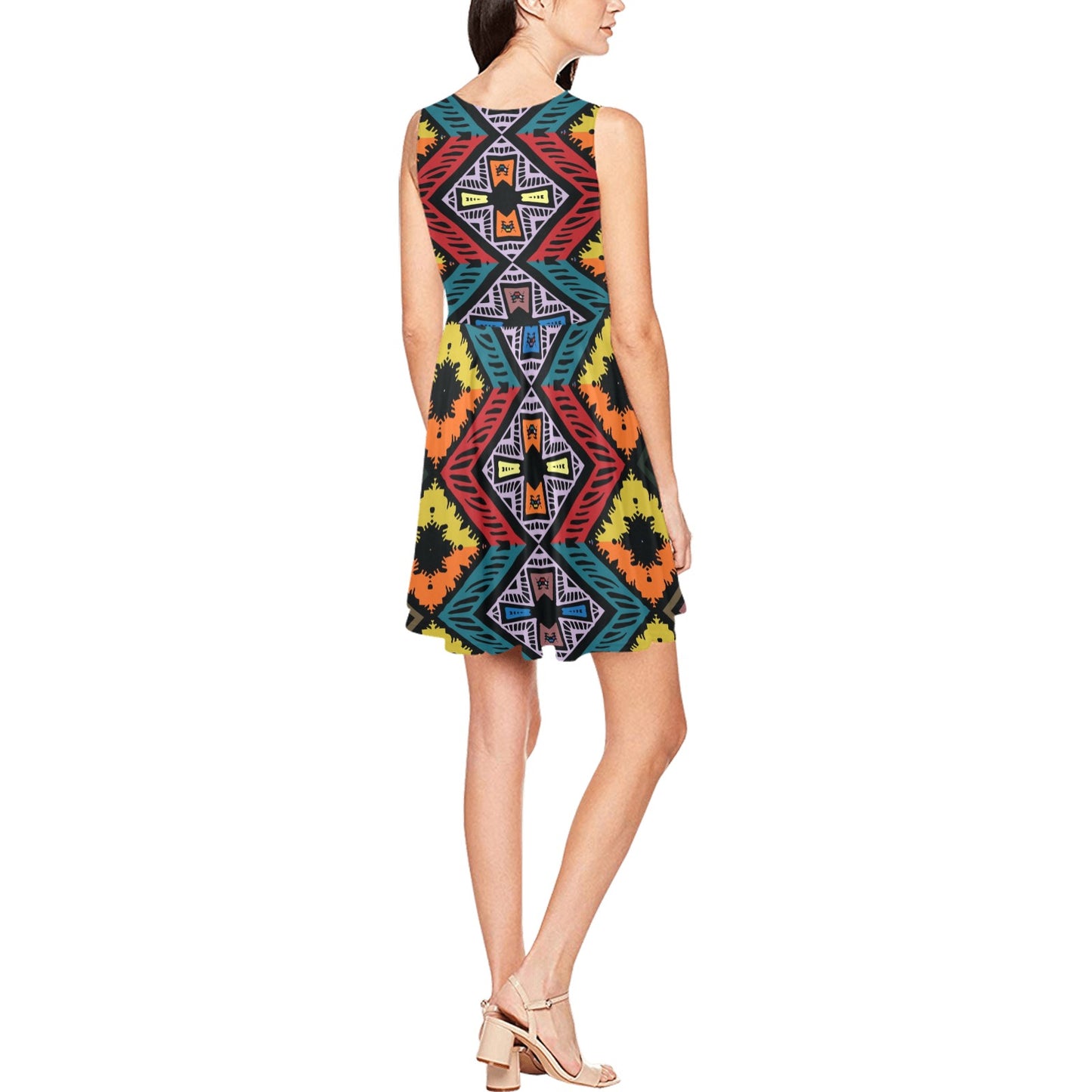 African Pattern Print Design 08 Sleeveless Dress