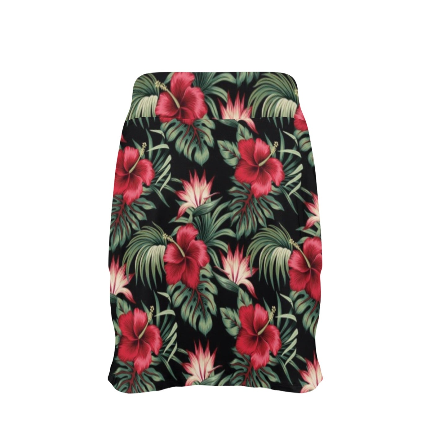 Flower Hawaiian Red Hibiscus Design Print 17" Golf & Pickleball Skort with Pockets