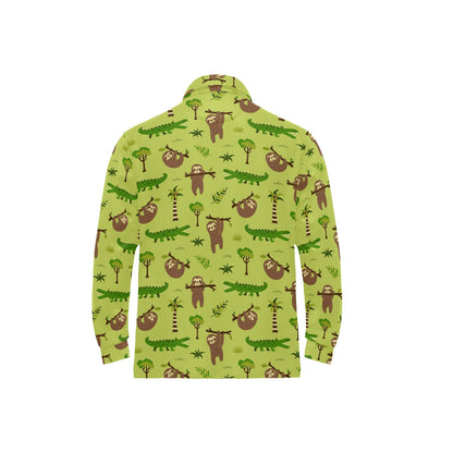 Alligator Pattern Print Design 04 Long Sleeve Polo Shirt For Men's