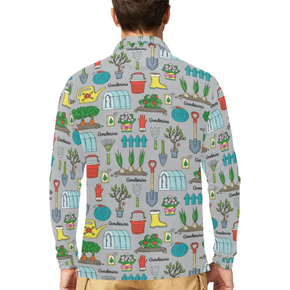 Gardening Pattern Print Design G07 Long Sleeve Polo Shirt For Men's