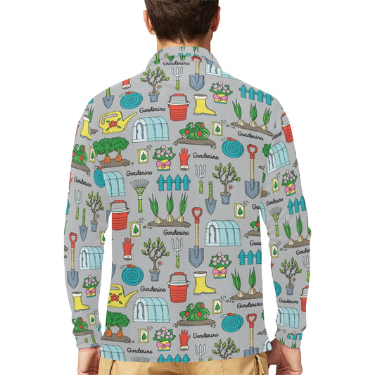 Gardening Pattern Print Design G07 Long Sleeve Polo Shirt For Men's