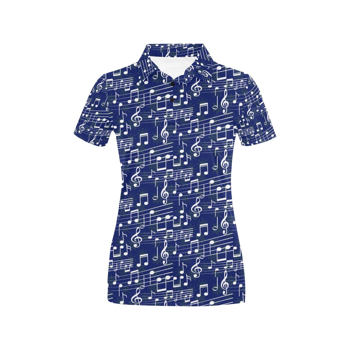 Music Note Blue Themed Print Women's Polo Shirt