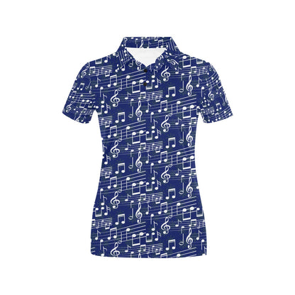 Music Note Blue Themed Print Women's Polo Shirt