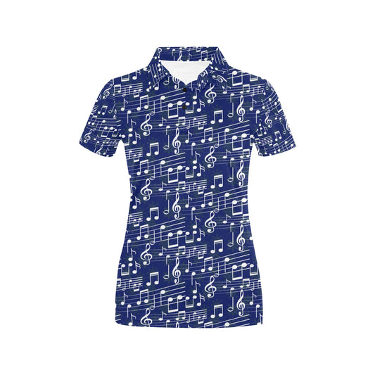 Music Note Blue Themed Print Women's Polo Shirt