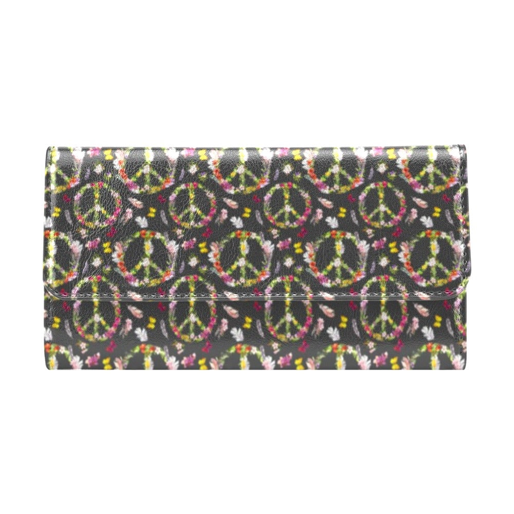 Peace Sign flowers Design Print Women's Trifold Wallet