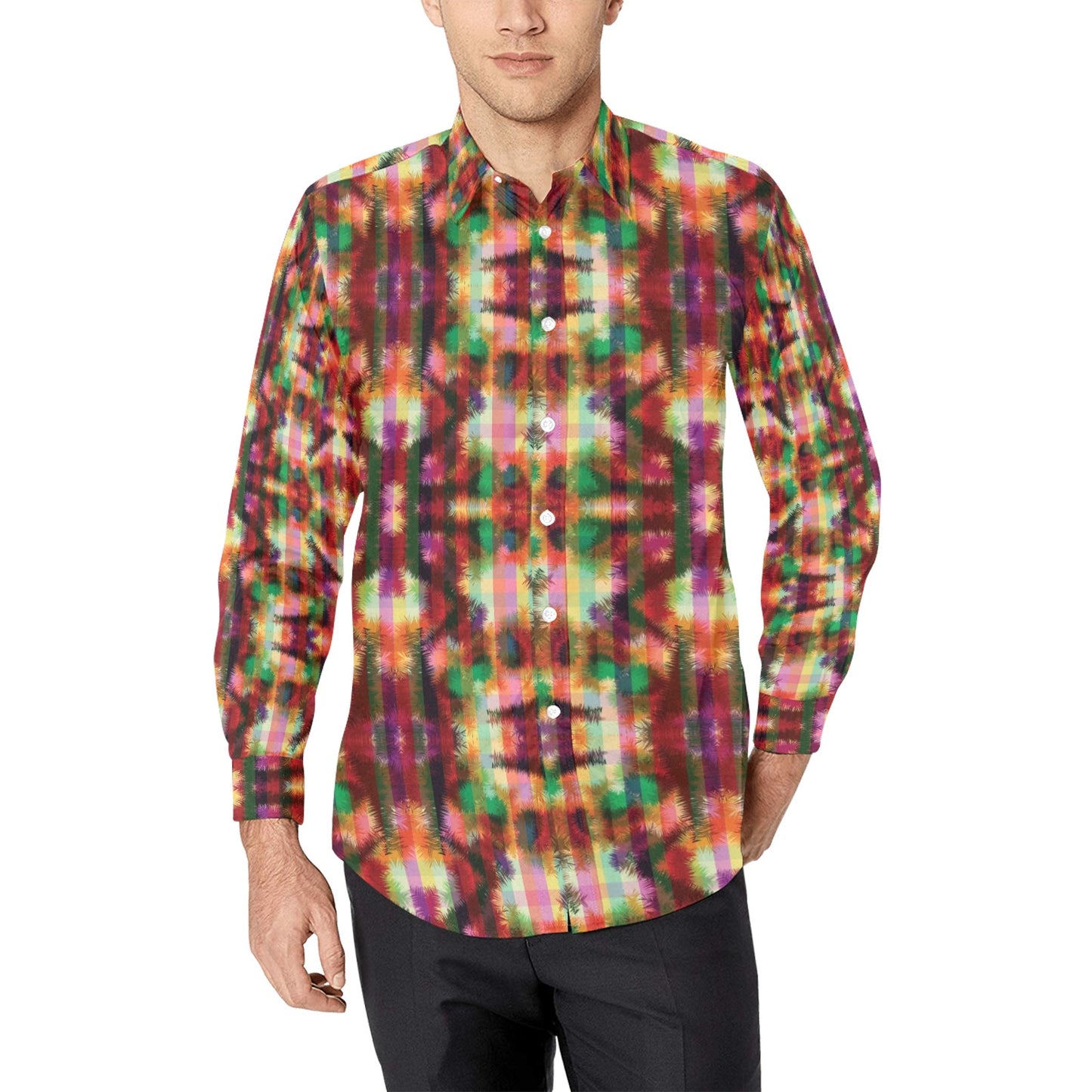 Tie Dye Print Design LKS301 Men's Long Sleeve Dress Shirt