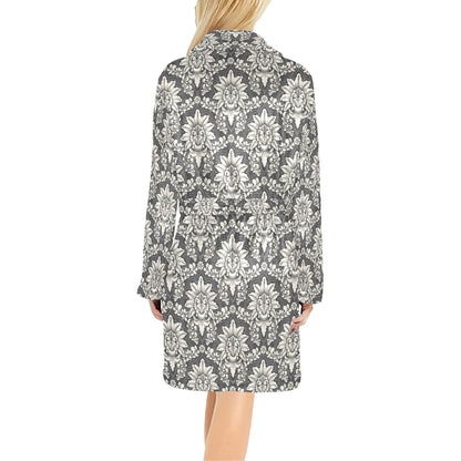 Damask Elegant Print Pattern Women's Fleece Robe