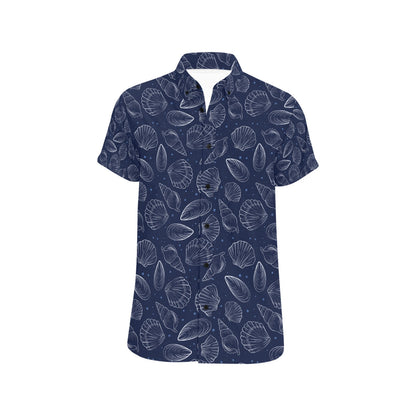 Seashell Print Design LKS3011 Men Short Sleeve Button Up Shirt
