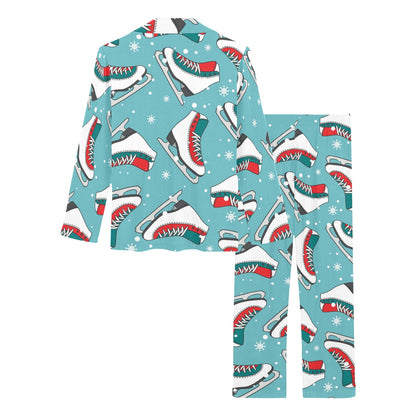 Ice Skate Pattern Print Design 03 Women's Long Pajama Set
