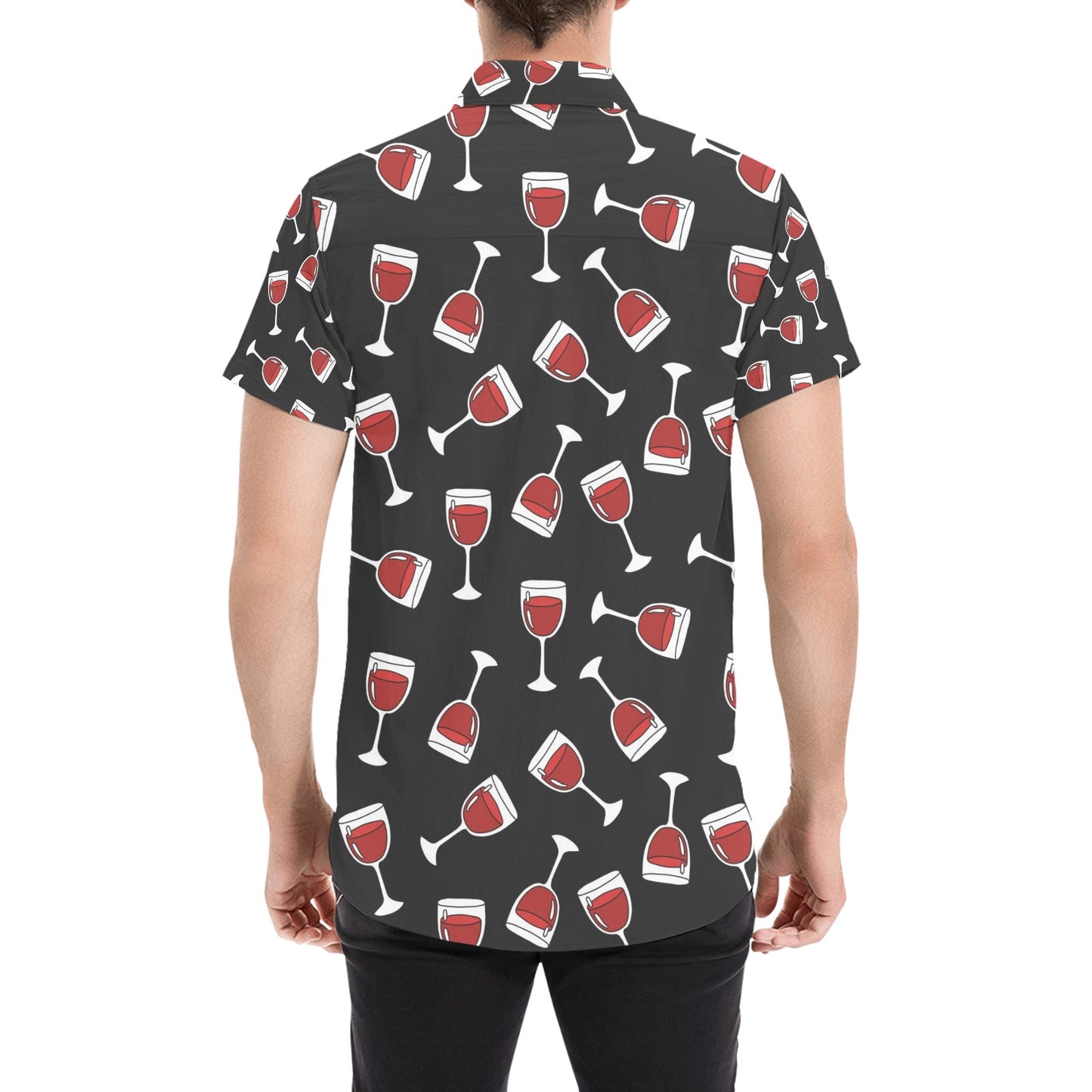 Wine Glass Print Design LKS303 Men Short Sleeve Button Up Shirt