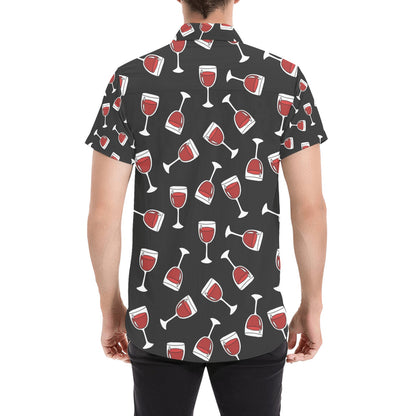Wine Glass Print Design LKS303 Men Short Sleeve Button Up Shirt