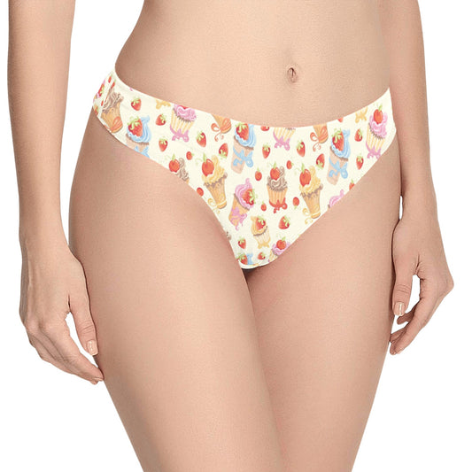 Cupcakes Strawberry Cherry Print Women's Thongs