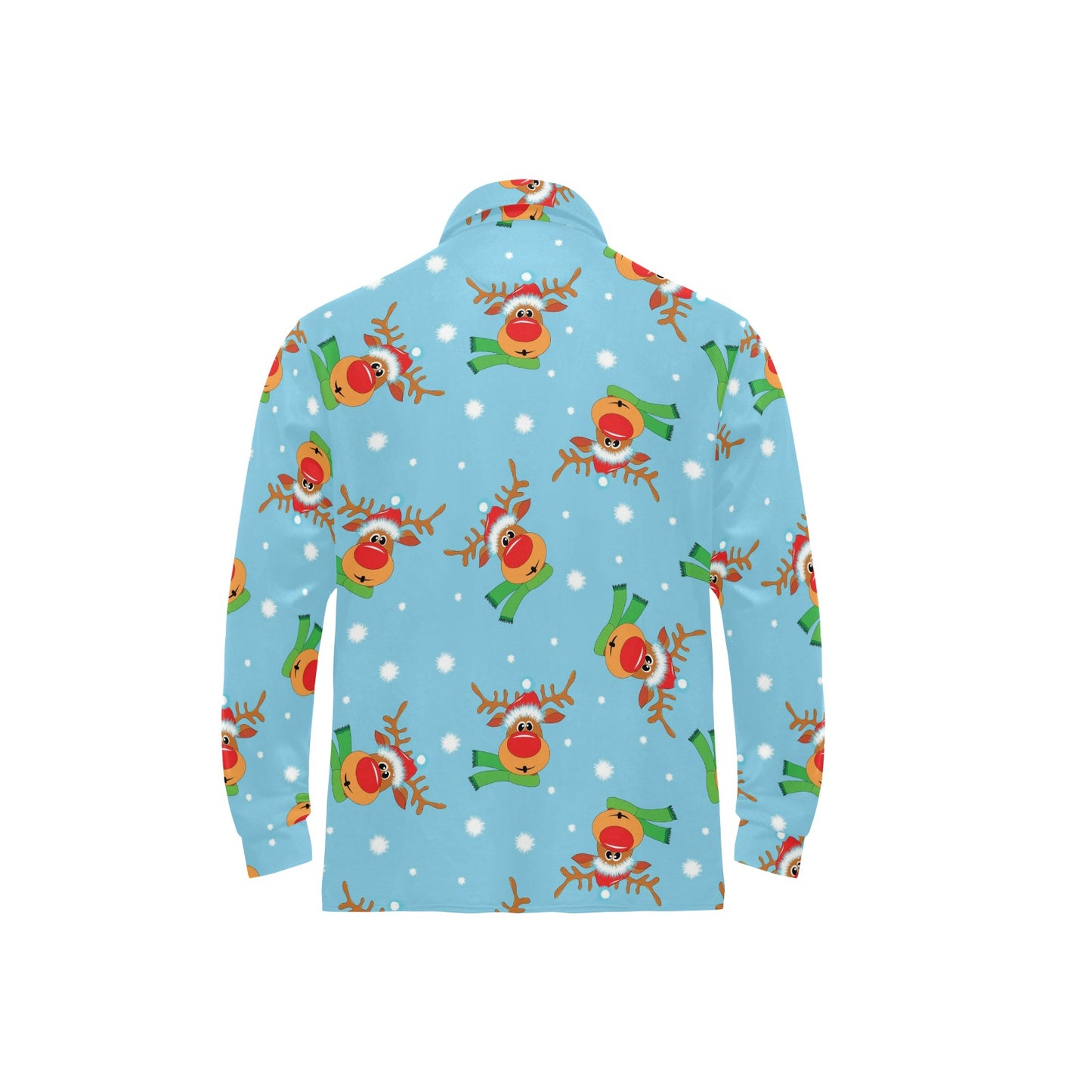 Reindeer cute Pattern Print Design 02 Long Sleeve Polo Shirt For Men's