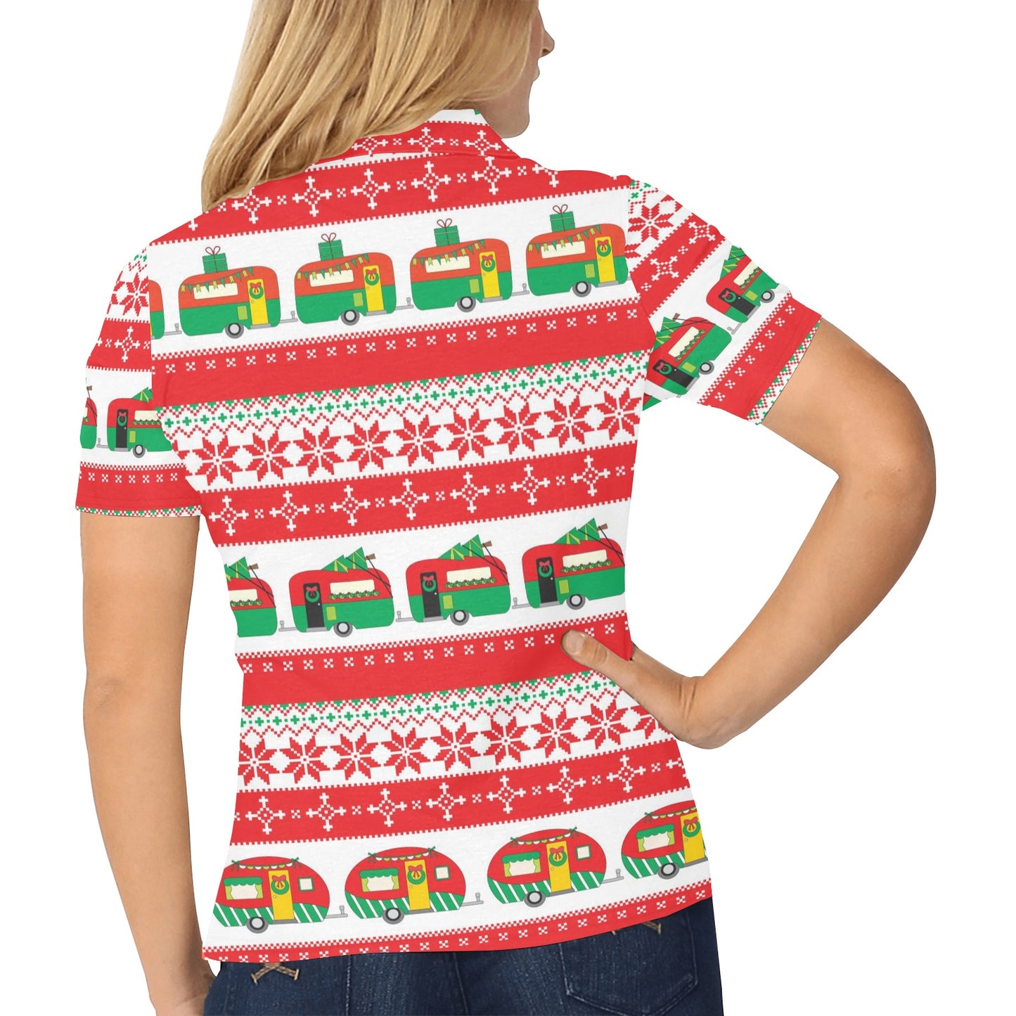 Camper Camping Ugly Christmas Design Print Women's Polo Shirt