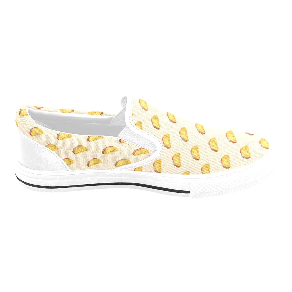 Taco Print Design LKS302 White Slip Ons Canvas Women's Shoes